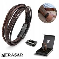 SERASAR, Męska Skórzana Bransoletka [Wild] - Brązowy, 20cm