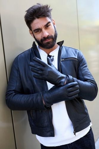 Rękawiczki skórzane męskie klasyczne DOTYKOWE z polarkiem miś na Arena.pl