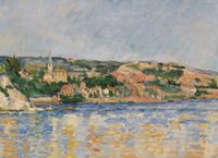 Plakat 18x13cm Village at the Water's Edge, Paul Cezanne Vintage
