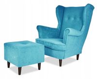 Fotel uszak ARI z podnóżkiem, skandynawski Family Meble - błękitny