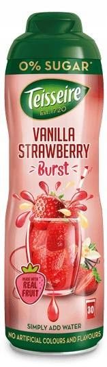 TEISSEIRE KIDS VANILLA STRAWBERY BURST BEZ CUKRU 600 ml na 4l napoju zdjęcie 1