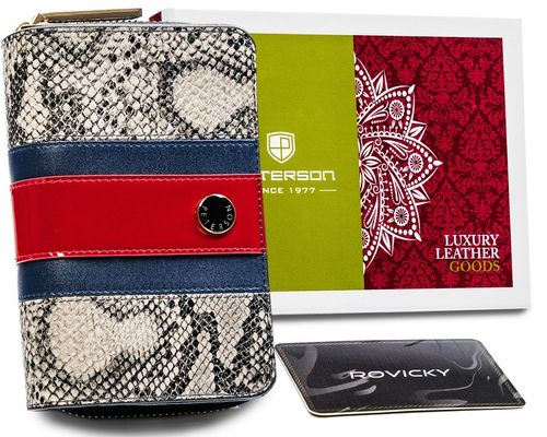 pionowy, skórzany portfel z wężowym wzorem - peterson na Arena.pl