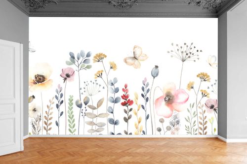 Fototapeta KWIATY LIŚCIE MOTYLE STYL 200x130 na Arena.pl