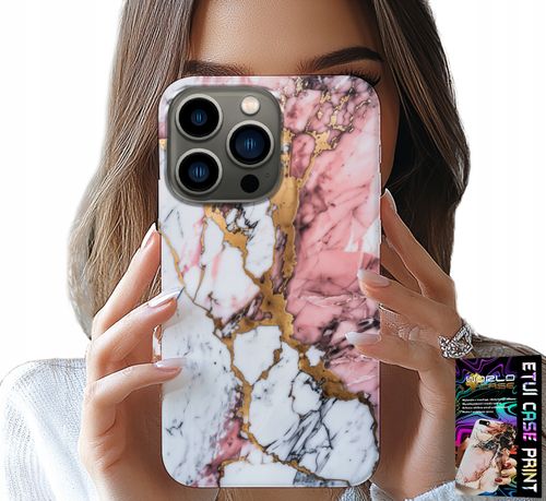 ETUI DO IPHONE 14 PRO - RÓŻOWO BIAŁY MARMUREK, KAMIENNE WZORY na Arena.pl