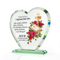 Statuetka szklana serce PAMIĄTKA Komunii Świętej prezent na Komnię NADRUK