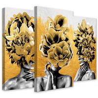 Obrazy Do Salonu Portret KOBIETY Złoto Abstrakcja Kwiaty 180cm x 120cm