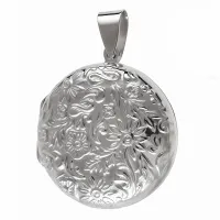 DUŻY ELEGANCKI OKRĄGŁY OTWIERANY SREBRNY WISIOR SEKRETNIK PUZDERKO KWIATY