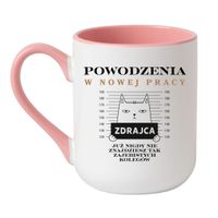 KUBEK "POWODZENIA W NOWEJ PRACY" Wzór - Elegant Coffee Różowy 330 ml