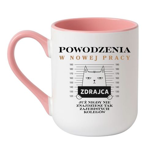 KUBEK "POWODZENIA W NOWEJ PRACY" Wzór - Elegant Coffee Różowy 330 ml na Arena.pl