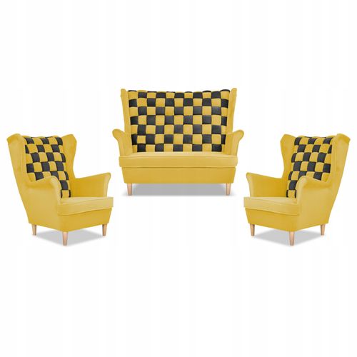 Zestaw uszak CAROL DUO sofa fotele żółty miodowy - brąz na Arena.pl