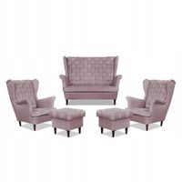 Zestaw wypoczynkowy Carol sofa fotele pufy paski Family Meble różowy