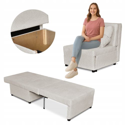 Fotel rozkładany funkcja spania KIMO pojemnik na pościel beż na Arena.pl