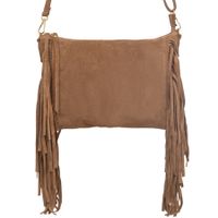 VERA PELLE torebka damska zamszowa listonoszka z frędzlami V692 taupe