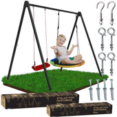 Stelaż pod huśtawkę ogrodową czarny + kolorowe bocianie gniazdo + deska