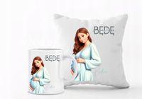 Zestaw PODUSZKA i KUBEK z nadrukiem PREZENT dla przyszłej mamy dużo wzorów