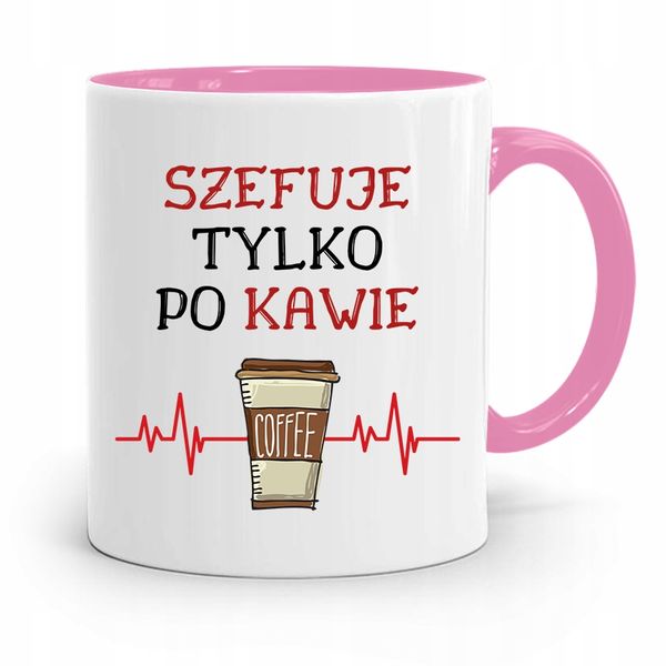 Kubek Różowy Dla Szefa Szefuje Tylko Po Kawie Z Nadrukiem Ze Zdjęciem zdjęcie 1