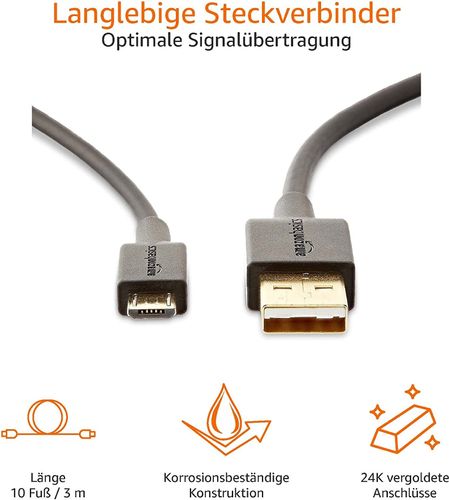 Kabel AmazonBasic USB - microUSB typ B 3 m czarny na Arena.pl