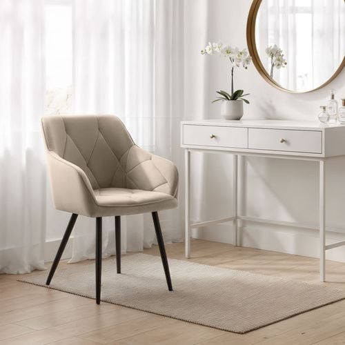 2x Krzesło welurowe tapicerowane do salonu DIAMANTE Beżowe Czarne nogi na Arena.pl