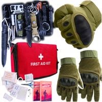 Zestaw Przeżycia NÓŻ Niezbędnik APTECZKA Turystyczna Rękawice OLIVE XL MINI