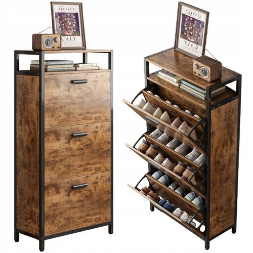 SZAFKA NA BUTY 3 PÓŁKI DO PRZEDPOKOJU RUSTYKALNY BRĄZ VINTAGE INDUSTRIALNA na Arena.pl