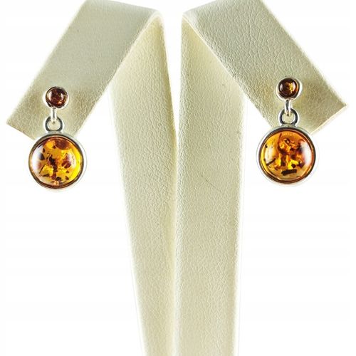 KOLCZYKI SREBRNE z Bursztynem DELIKATNE Wiszące Sztyft SREBRO 925 PREZENT na Arena.pl