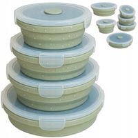 Pojemnik silikonowy składany okrągłe na żywność 4szt Khaki Lunch box Zestaw