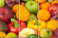 60 90CM OBRAZ 3 ELEM OWOCE WARZYWA DRUK PŁÓTNO RAMA