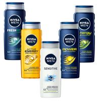NIVEA MEN Żel pod prysznic 3w1 męski - Płyn do mycia ciała włosów 500ml x 5