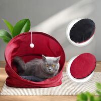 Legowisko dla kota 2w1, budka z tunelem, czerwony składany, rozmiar S