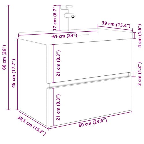 Szafka pod umywalkę z wbudowaną umywalką i baterią dąb artisan na Arena.pl