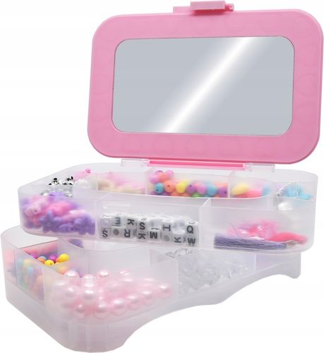 ZESTAW DO TWORZENIA BIŻUTERII BRANSOLETEK KORALIKI KUFEREK Z LUSTERKIEM na Arena.pl