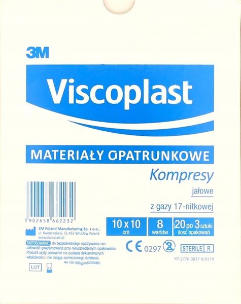 20 szt VISCOPLAST Jałowe kompresy gazowe 10x10 cm zdjęcie 1