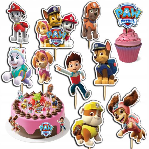 TOPPERY NA TORT (10szt) + duży TOPPER Wszystkiego Najlepszego - PSI PATROL na Arena.pl