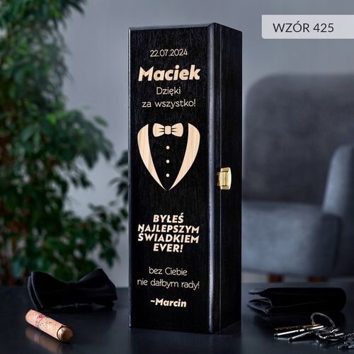 PODZIĘKOWANIE DLA ŚWIADKA PREZENT DLA ŚWIADKA DREWNIANA SKRZYNKA NA WINO na Arena.pl