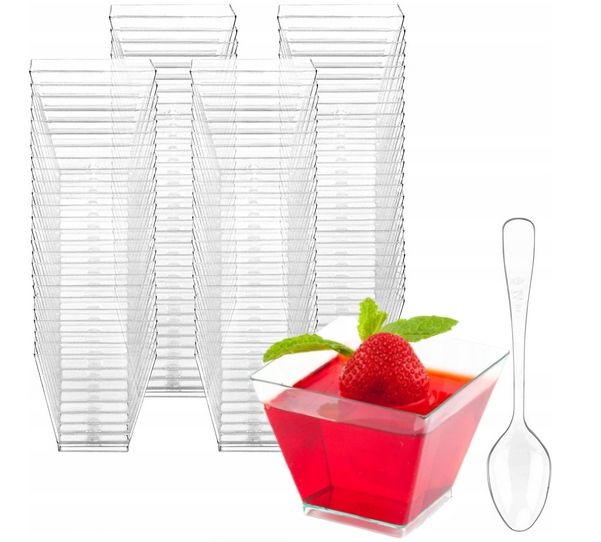 50XPucharki PIRAMIDA 60ml+łyżeczki 50szt NA PRZEKĄSKI POJEMNIKI NA DESERY zdjęcie 1