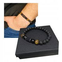 BRANSOLETKA MĘSKA TURMALIN LAWA TYGRYSIE OKO TALIZMAN OCHRONA SIŁA PREZENT