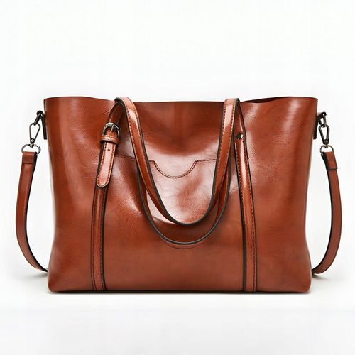 POJEMNA DAMSKA TORBA TOREBKA EKO-SKÓRZANA NA RAMIĘ BRĄZOWA na Arena.pl