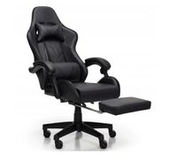 Fotel Biurowy Gamingowy Obrotowy Gracza Podnóżek CZARNY PREMIUM