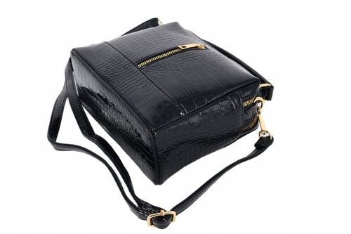 Torebka damska kuferek lakier elegancka wizytowa do ręki z paskiem CZARNA na Arena.pl