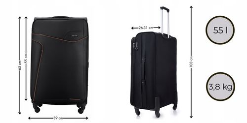 Walizka ŚREDNIA na kółkach podróżna MATERIAŁOWA miękka pojemna GRATIS KOLOR na Arena.pl