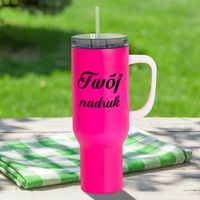 Matowy kubek podróżny 1200 ml neonowy różowy z Twoim nadrukiem