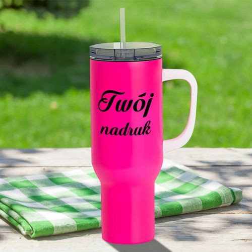 Matowy kubek podróżny 1200 ml neonowy różowy z Twoim nadrukiem na Arena.pl