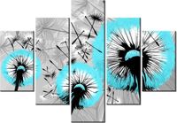 70 100CM OBRAZ 5 ELEM DMUCHAWCE DELIKATNYM TURKUSIE DRUK PŁÓTNO