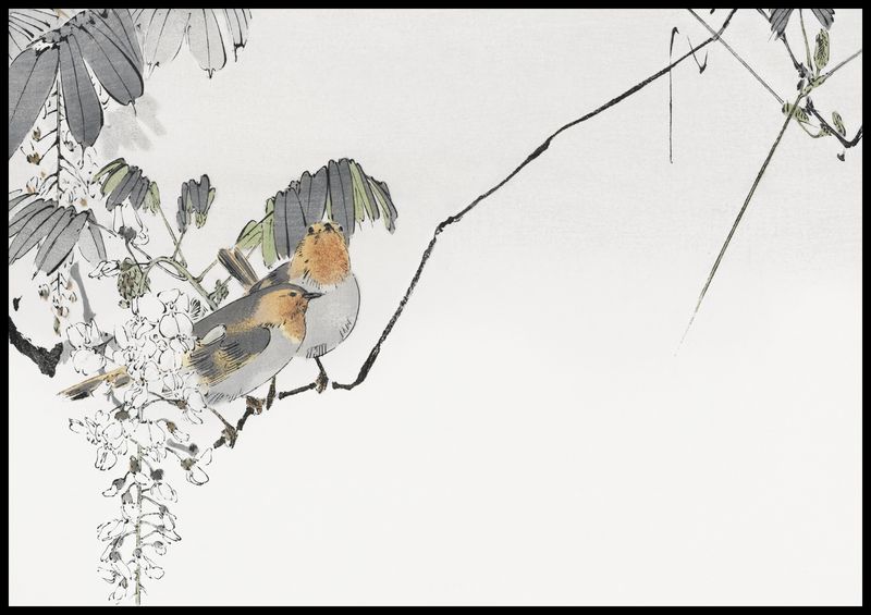 Plakat 100x70cm Two Sparrows, Seitei Japoński Vintage zdjęcie 2