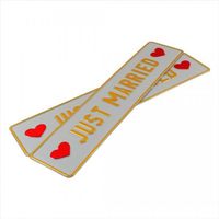 Ślubne tablice rejestracyjne JUST MARRIED, aluminiowe, tłoczone