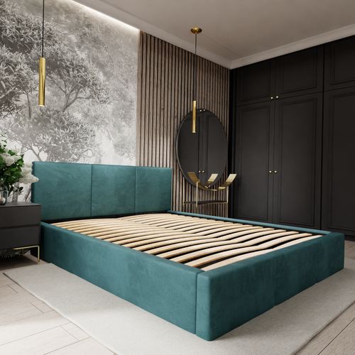 ŁÓŻKO TAPICEROWANE 160x200 ŁÓŻKO PODWÓJNE Z POJEMNIKIEM TURKUSOWE na Arena.pl