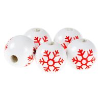 Drewniane koraliki KULA z płatkiem śniegu ŚNIEŻYNKA 16mm 5szt. biała