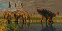FOTOTAPETA LAS SKAŁY DINOZAURY DRZEWA 3D 395x280