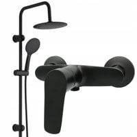 ZESTAW PRYSZNICOWY CZARNY Z BATERIĄ NATRYSKOWĄ DESZCZOWNICA KOMPLET MAT HIT