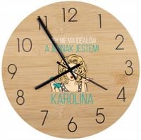 Bambusowy ZEGAR ścienny z nadrukiem UV PREZENT NA DZIEŃ KOBIET z imieniem